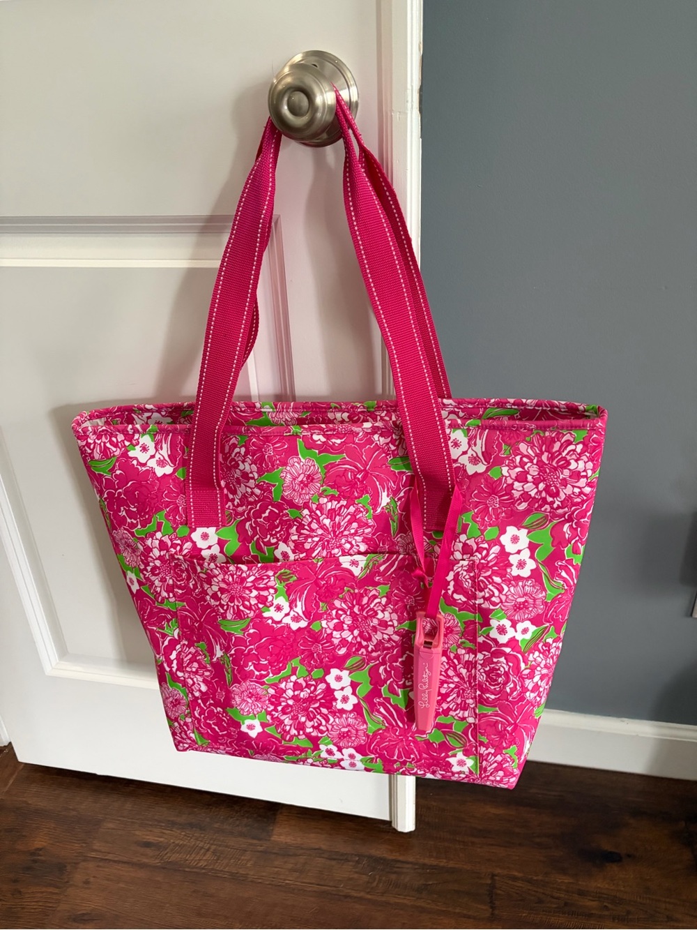 Lilly Pulitzer Bright Pink Floral Pool or Beach Tote Bag with waterproof lining